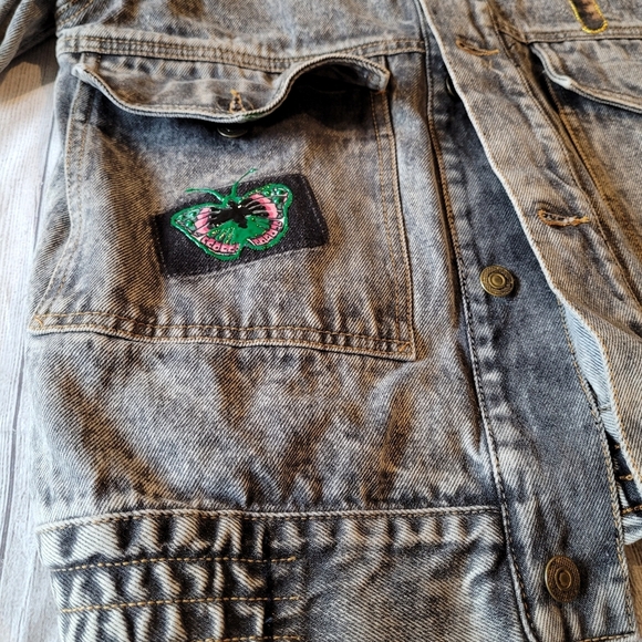 Ruff Stuff Vintage 90's Gray Denim Jean Jacket Patches •Size Kids XL/Women Small - Picture 10 of 13